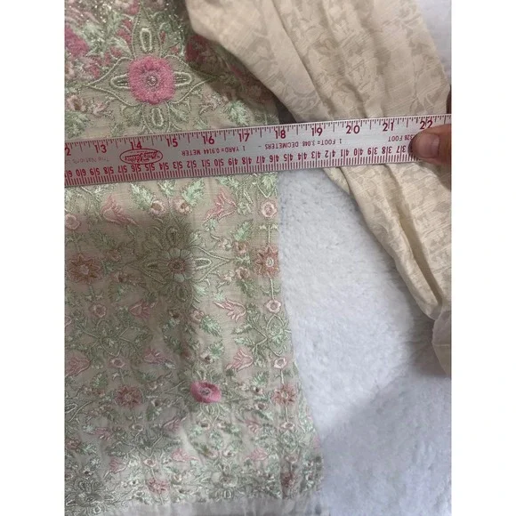Sana Safinaz Womens Medium Embroidered Tunic Kurta Top Pink‎ Green Beige Floral - Picture 3 of 5